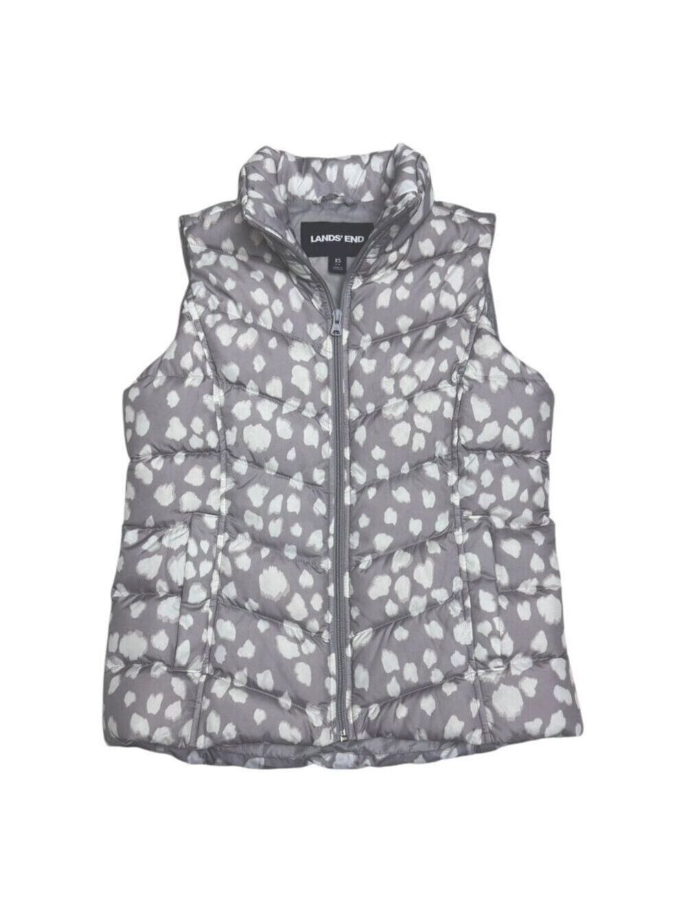 LANDS END Vest Down Fill Designer Gray Winter Puffer Parka Womens XS